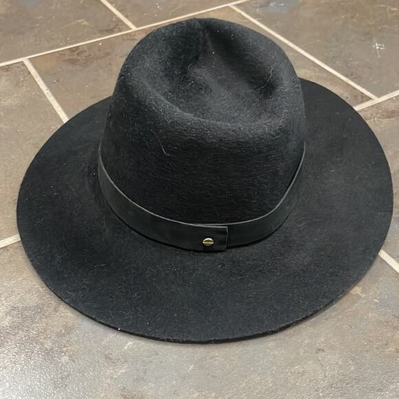 Janessa Leone Wool Fedora Hat‎ Black Packable Size Medium New
